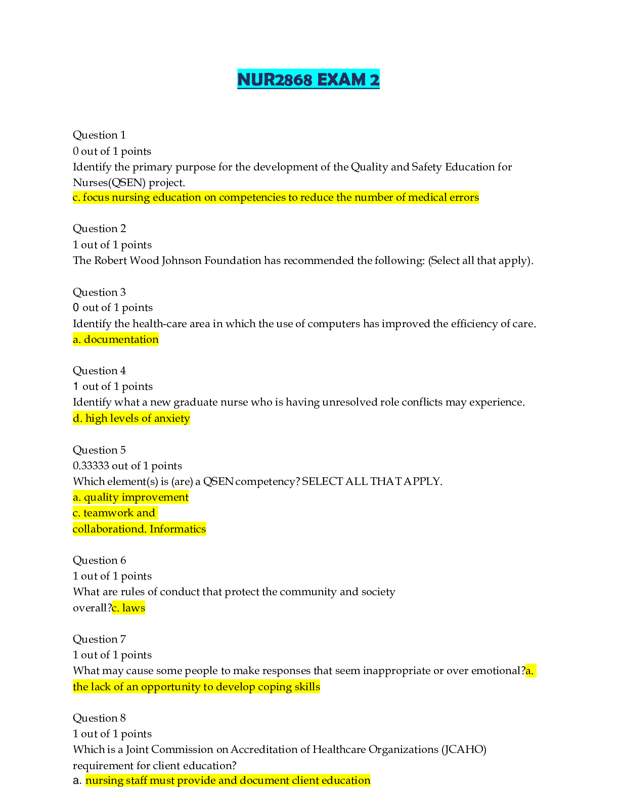 Preview image for NUR 2868 Exam 2, Includes New exam notes With All correct Questions and Answers(complete solution)